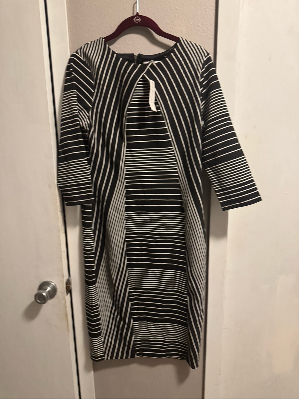 New York & Company Black and White Striped Midi Sheath Dress